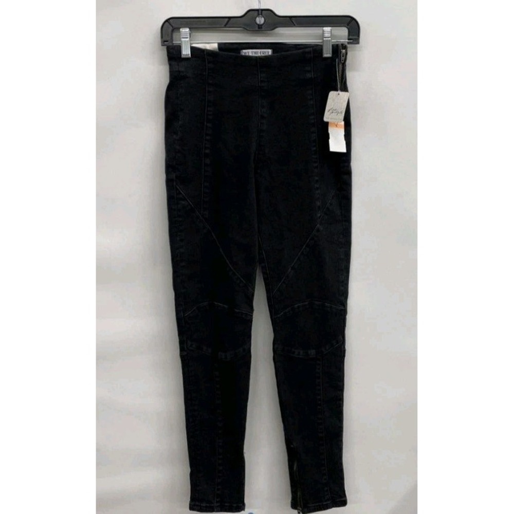 NWT Free People "We The Free" Bella Moto Mid Rise Skinny Jean, Black, Size 25